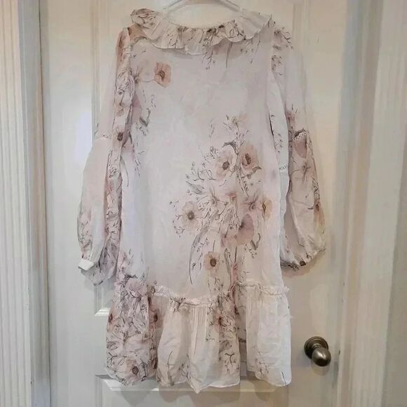 H&M Women's Flounced White Floral Summer Oversized V-Neck Dress EUC sz 8 - Picture 10 of 12